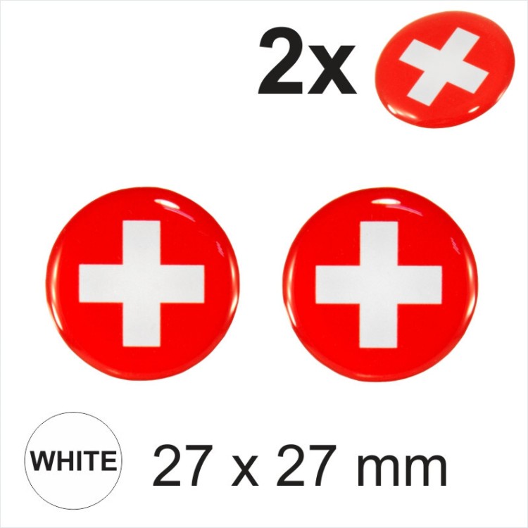 2x 27 mm Swiss Switzerland Flag Car Moto Helmet Sticker Decal Domed Gel 3D