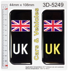 2x 44 x 108 mm UK Black Union Jack Car Number Plate Stickers 3D Gel Domed Badges Rear &, EU