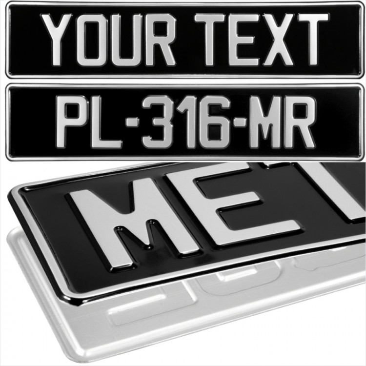 2x France French Style Font Black and silver Pressed Number Plates Novelty 520mm x 110mm