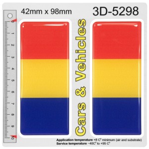 2x 42mm x 98mm Romania Romanian Full Flag Domed Number Plate Stickers Badge Gel Decals