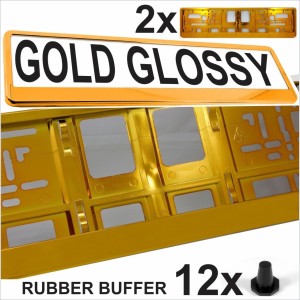 2x NUMBER PLATES SURROUND CHROME GOLD GLOSSY HOLDER FRAME ANY CAR HIGH QUALITY