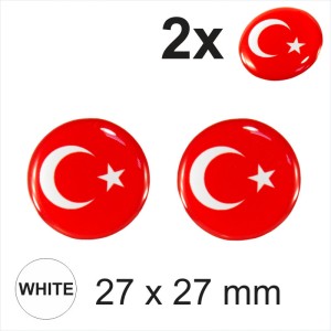 2x 27 mm Turkey flag Car Moto Helmet Sticker Decal Domed Gel 3D