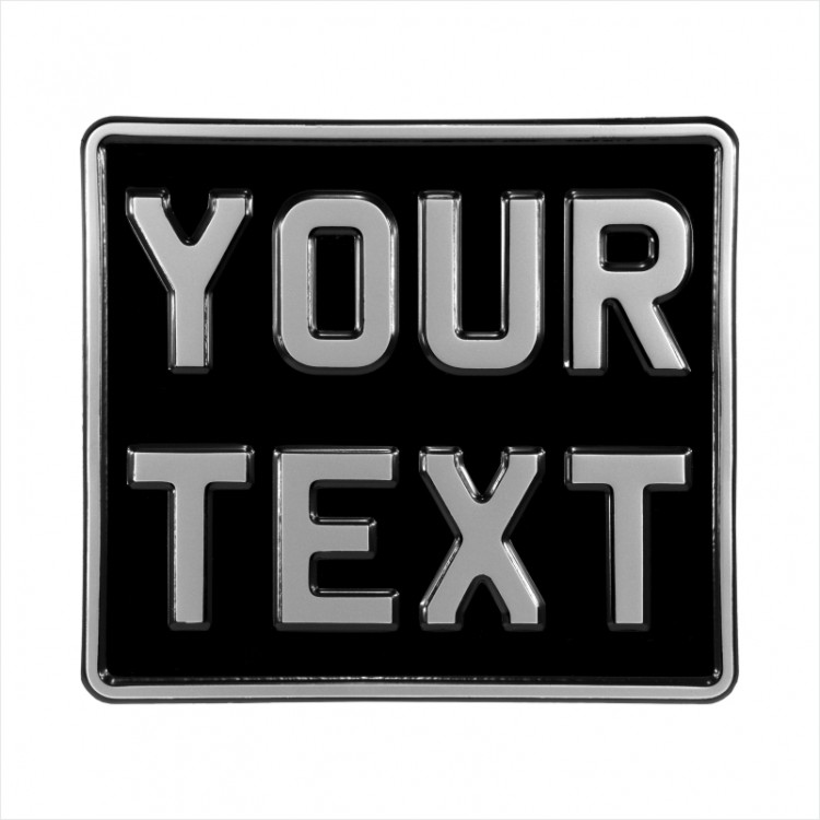 8x7 BLACK and SILVER Single (1) personalised Toy Kids Car Motorcycle Pressed TEXT Novelty Plate 200x180 mm