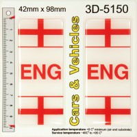 2x 42 x 98 mm ENG Red St Georges Cross Domed 3D Resin Number Plate Stickers Badges Decals