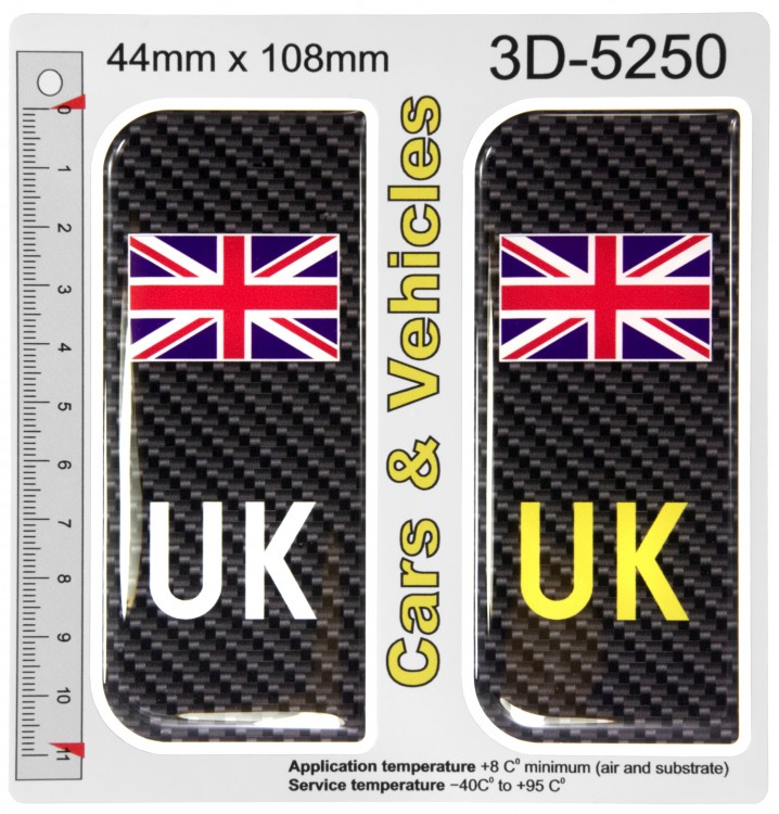 2x 44 x 108 mm UK Carbon Union Jack Car Number Plate Stickers 3D Gel Domed Badges Rear &, EU
