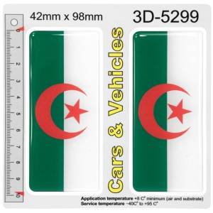 2x 42mm x 98mm Algeria Full Flag green and white Domed Number Plate Stickers Badge Decals