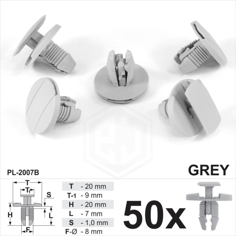8mm Grey Plastic Trim Push Rivet Pin Clips Interior Arch for Citroen Peugeot