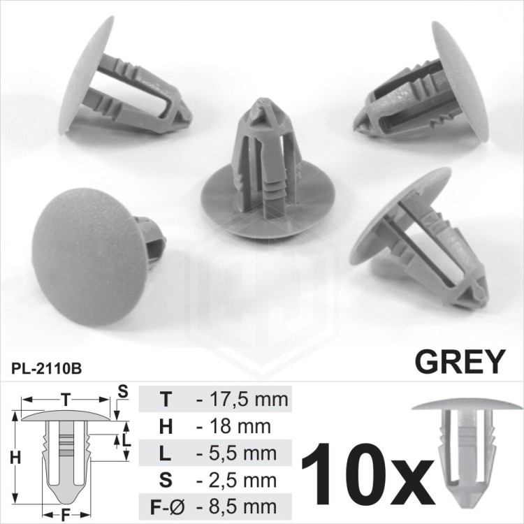 Interior Trim Clips Panel Fixing Fastener Grey Plastic Fits Ford, Universal