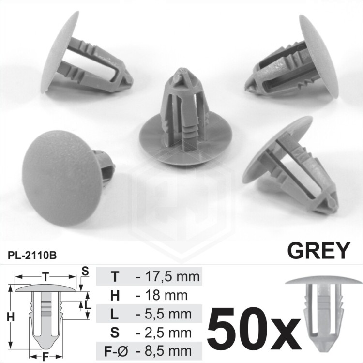 Interior Trim Clips Panel Fixing Fastener Grey Plastic Fits Ford, Universal