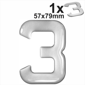 3d Gel Silver Digit 3 for Classic Black Number Plates Domed Resin Making DIY UK