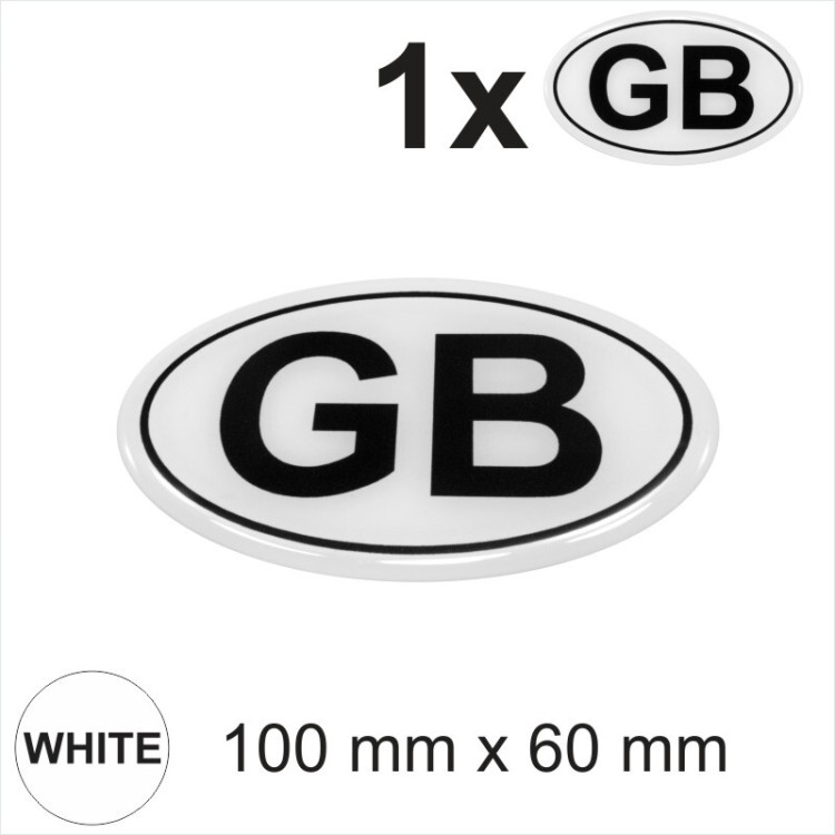GB Oval Black on White Retro 100mm Gloss Sticker Dome Car Van 3D Gel Resin Decal