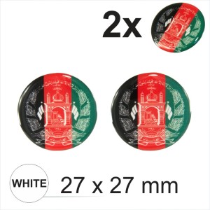 2x 27mm Afghanistan Afghan Flag Round Car Moto Helmet Sticker Decal Domed Gel 3D