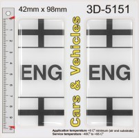 2x 42 x 98 mm ENG St Black Georges Cross Domed 3D Resin Number Plate Stickers Badges Decals