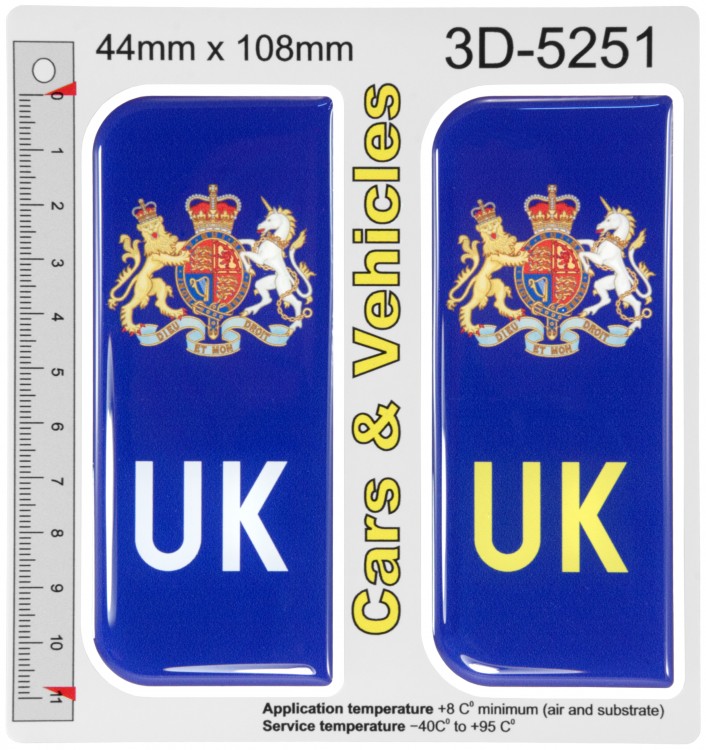 2x 44 x 108 mm UK Blue Union Jack Car Number Plate Stickers 3D Gel Domed Badges Rear &, EU