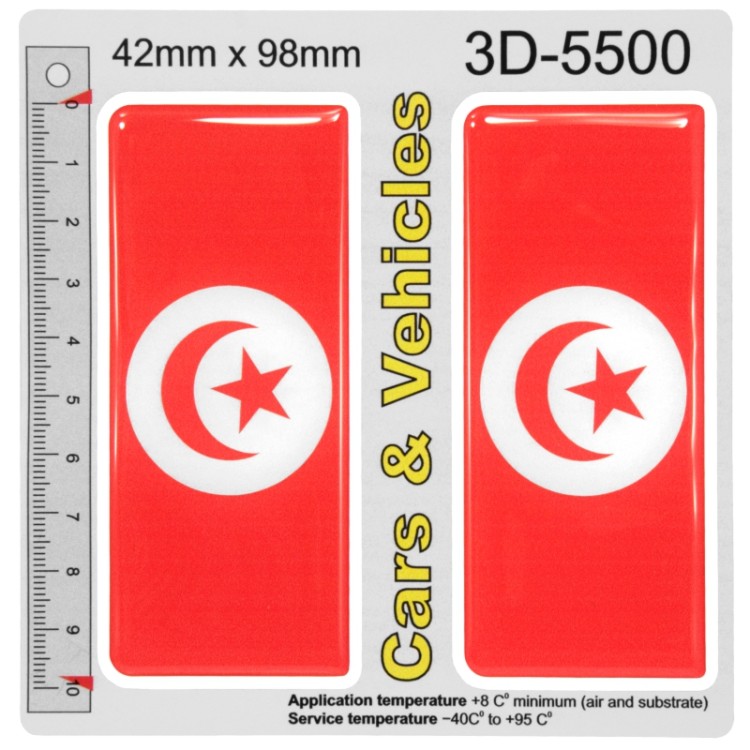 2x 42mm x 98mm Tunisia International Full Flag Domed Number Plate Stickers Badge Decals