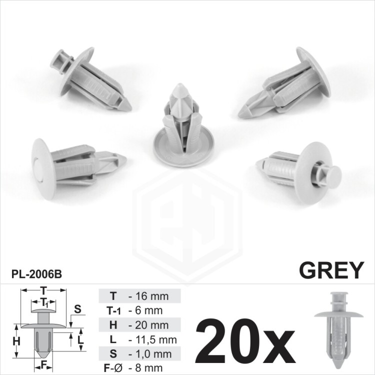 8mm Grey Trim Push Fit Rivet Pin Clips Interior Fastener for Toyota Suzuki