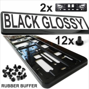 2x NUMBER PLATES SURROUNDS BLACK GLOSSY HOLDER FRAME FOR ANY CAR HIGH QUALITY