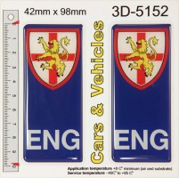 2x 42 x 98 mm ENG St George Cross Lion flag Domed Resin Number Plate Stickers Badges Decals