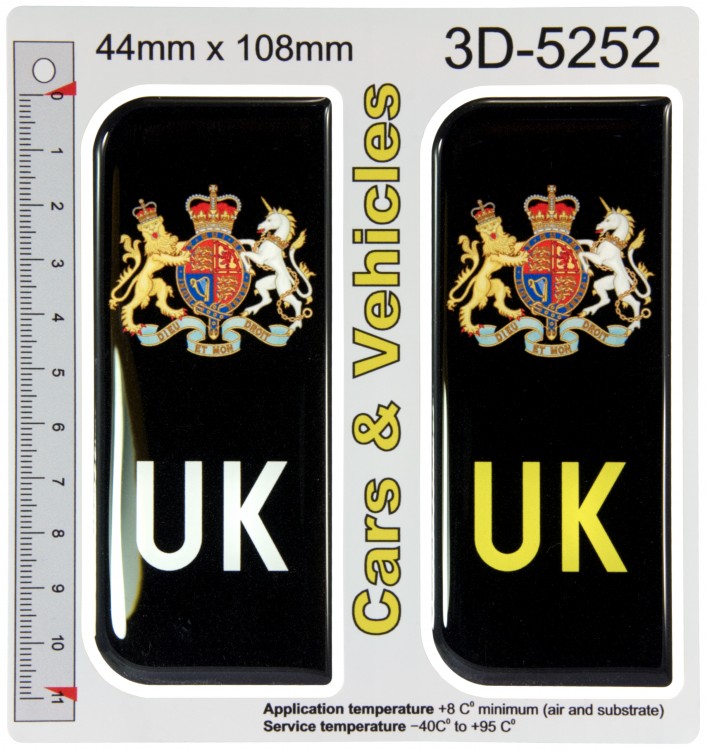 2x 44 x 108 mm UK Black Union Jack Car Number Plates Stickers 3D Gel Domed Badges Rear &, EU