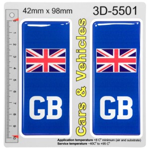 2x 42mm x 98mm GB Union Jack Flag 3D Gel Resin Number Plate Stickers Decals Badges Domed