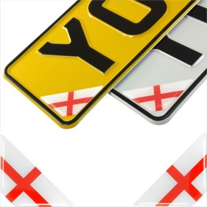2x 42mm 3D Domed Gel England Cross Flag Corner Car Vehicle Number Plate Stickers