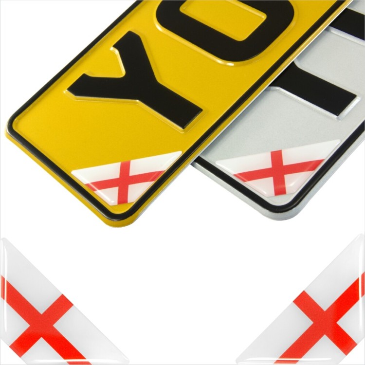 2x 42mm 3D Domed Gel England Cross Flag Corner Car Vehicle Number Plate Stickers