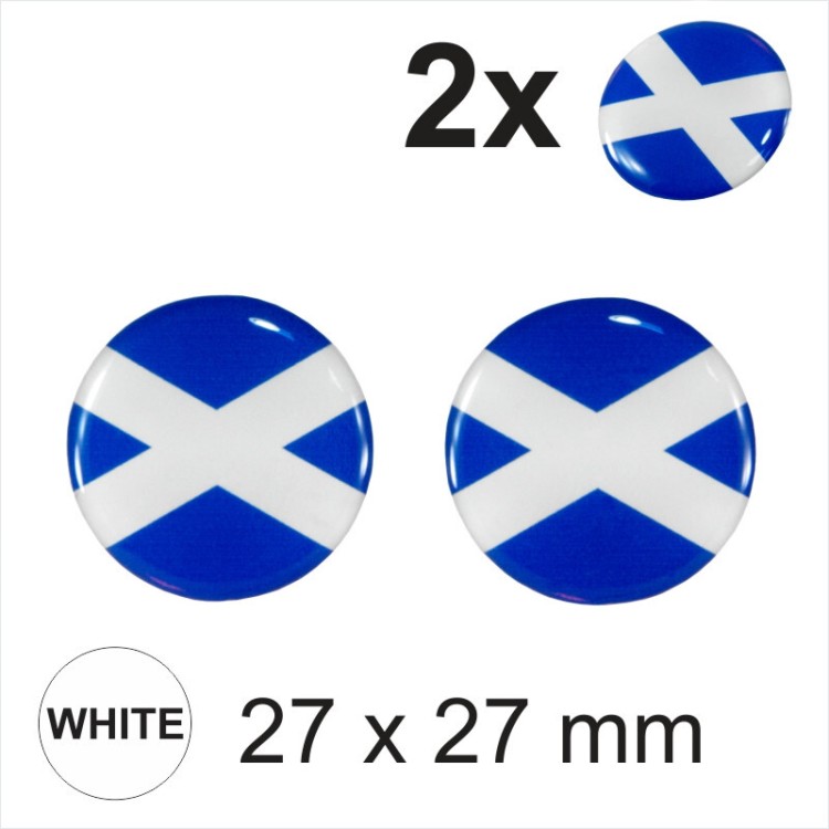2x 27mm Diameter Scottish Saltire Flag Scotland Round Sticker Gloss Domed Gel 3D