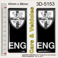 2x 42 x 98 mm ENG Black St George Cross Lion flag Domed Number Plate Stickers Badges Decals