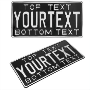 American 300x150 12"x 6" Black and Silver USA Pressed Number Plates with name, date on top and bottom +5 STICKY PADS