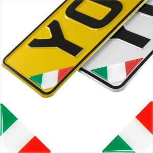 2x 42mm 3D Domed Gel Italy Italian Flag Corner Car Vehicle Number Plate Stickers