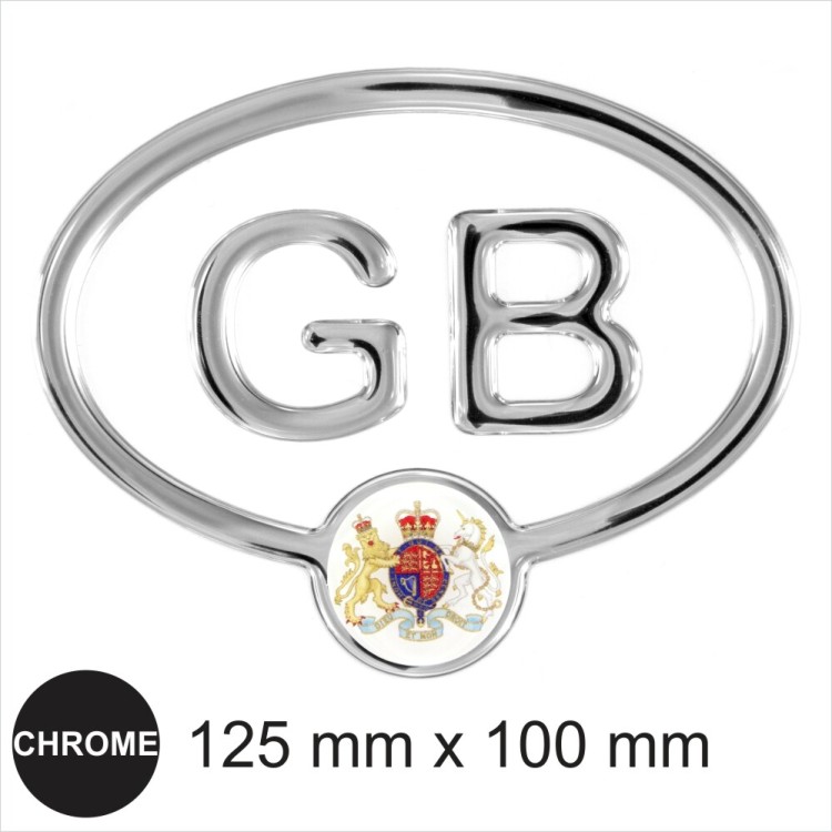 GB Oval Chrome Effect Dome Car 3D Gel Resin Sticker Coat of Arms United Kingdom