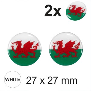 2x 27mm Diameter WALES Welsh Flag Dragon Cymru Round Sticker Gloss Domed Gel 3D