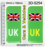 2x 44 x 108 mm UK Green Zero Emissions 3D Domed Gel Stickers Badges for Acrylic Number Plates