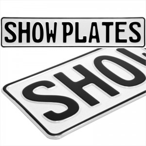 1x German Style Font White Show Pressed Number Plates Novelty 520mm x 110mm