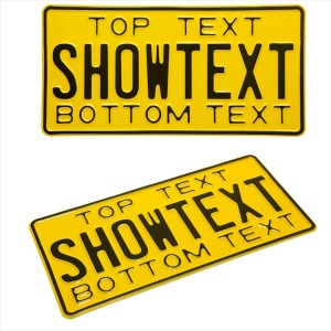 American 300x150 12"x 6" Yellow USA JAP Pressed Number Plate with name, date on top and bottom row +5 STICKY PADS