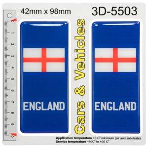 2x 42mm x 98mm ENGLAND St. George Flags 3D Blue Gel Domed Number Plate Stickers Badges Decals