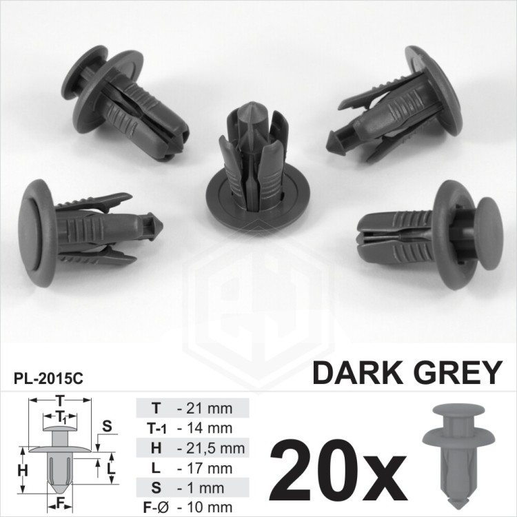 10mm Dark Grey Plastic Car Push Pin Rivet Fasteners Trim Clips Panel Bumper