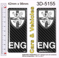2x 42 x 98 mm ENG Carbon Black St George Cross Lion Domed Number Plate Stickers Badges Decal