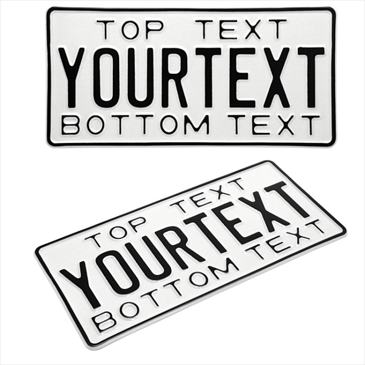 American 300x150 12"x 6" White USA JAP Pressed Number Plate with name, date on top and bottom row +5 STICKY PADS