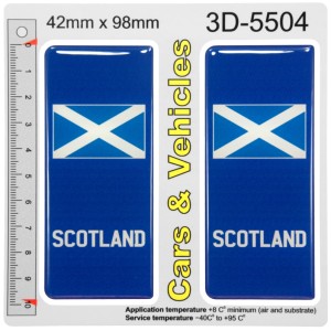 2x 42mm x 98mm Scotland SCO Scottish Flag 3D Resin Gel Domed Number Plate Decal Badges Stickers Car