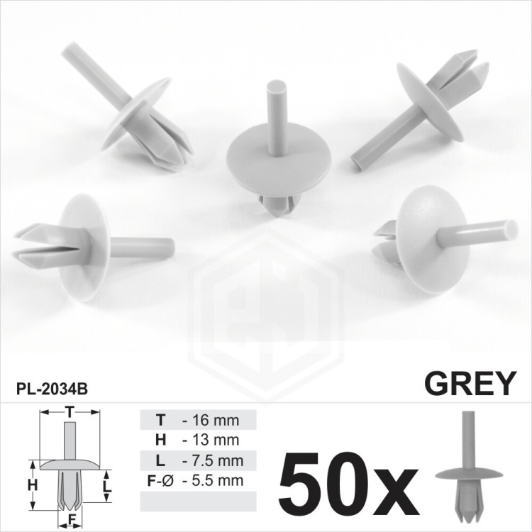 5.5mm Grey Plastic Push Rivet Clips Trims Wheel Arch Liner Lining Moudlings
