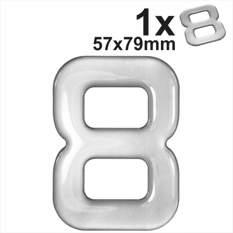 3d Gel Silver Digit 8 for Classic Black Number Plates Domed Resin Making DIY UK