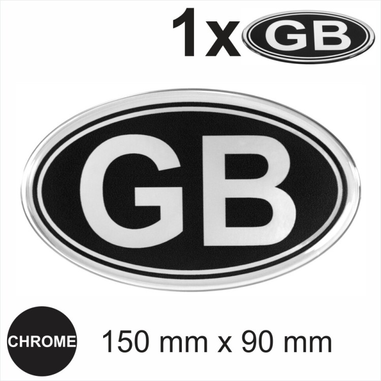 GB Oval RETRO 150mm Chrome on Black Metallic Sticker Dome 3D Gel Resin Decal car