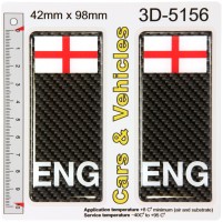 2x 42 x 98 mm ENG Carbon St George Cross flag Gel Domed Number Plate Stickers Badges Decals
