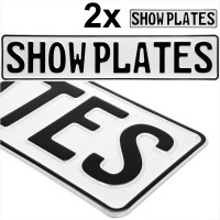 2x German Style Font White Show Pressed Number Plates Novelty 520mm x 110mm