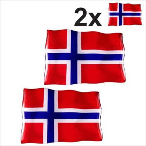 2x N Norway waving Norwegian Norge flags 3D Domed Gel STICKER Resin Decal Badge