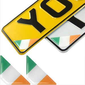 2x 42mm 3D Domed IRL Ireland Irish Flag Corner Gel Coated Number Plate Stickers
