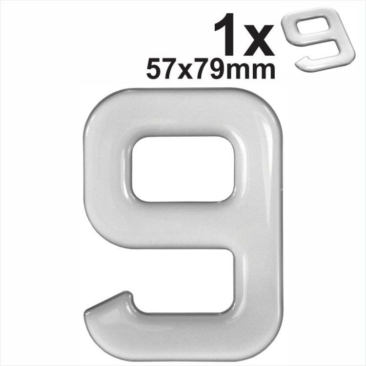 3d Gel Silver Digit 9 for Classic Black Number Plates Domed Resin Making DIY UK