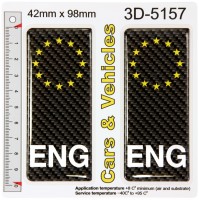 2x 42 x 98 mm ENG England CARBON Euro EU Stars 3d Domed Number Plate Stickers Badges Decals
