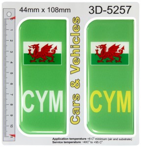 2x 44 x 108 mm CYM Green Zero Emissions 3D Domed Gel Stickers Badges for Acrylic Number Plates